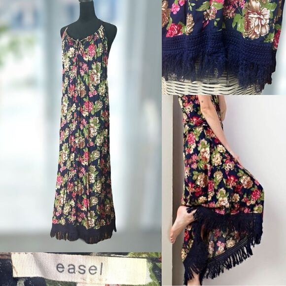 ANTHROPOLOGIE EASEL BOHO Western Festival floral print fringe maxi dress Size M - Picture 1 of 16